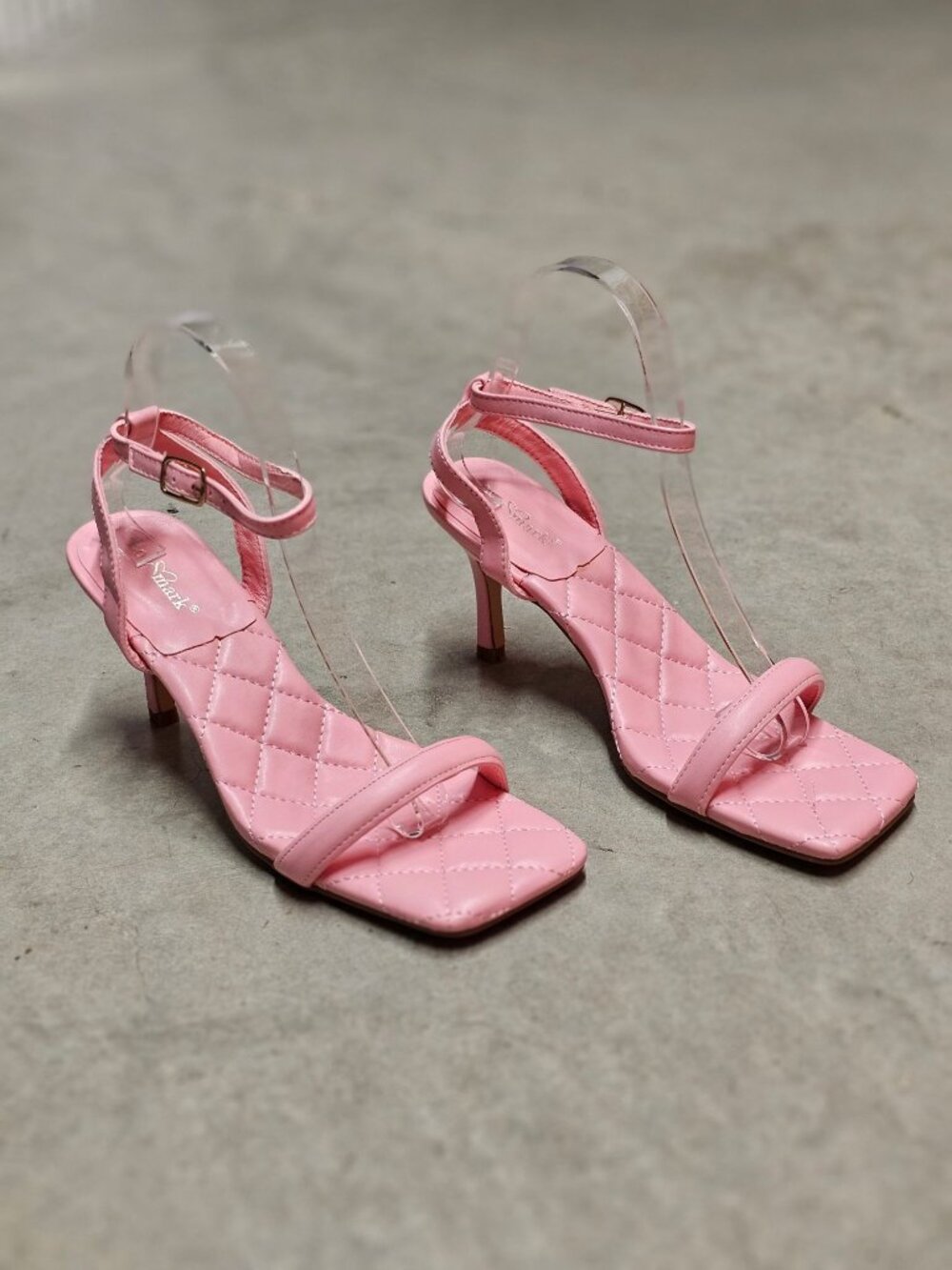 Quilted Pink Strappy Heels With Adjustable Ankle Strap & Square Toe Design Elega - Picture 3 of 13